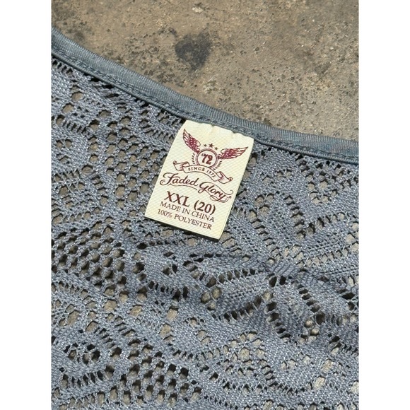 Faded Glory Women XXL 20 Gray Lace Back Ruched T-Shirt Silver Glitter Y2K Top - Picture 6 of 10